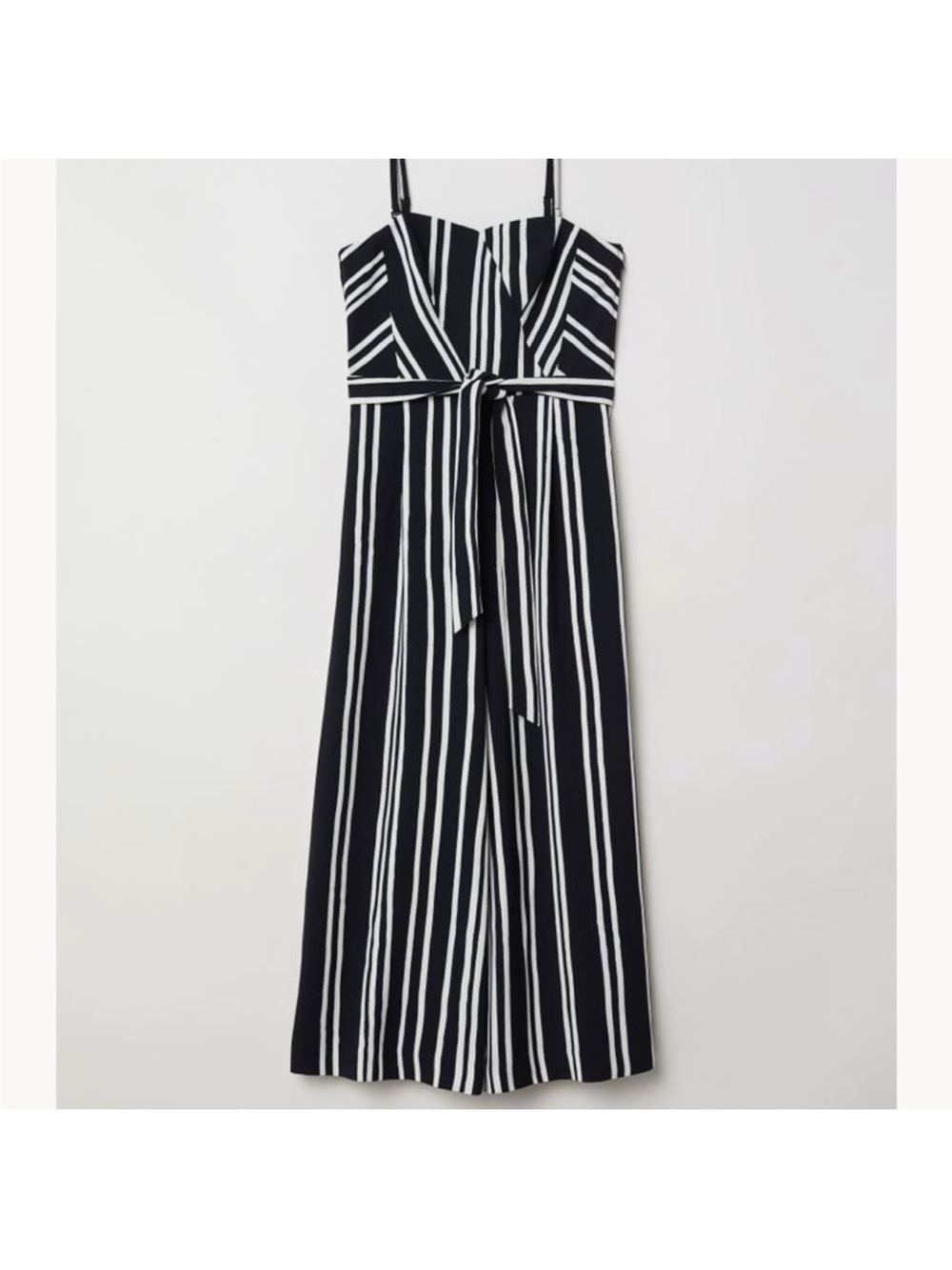H&M Striped Black & White Wide-Leg Jumpsuit with Tie Waist size 6 love this!